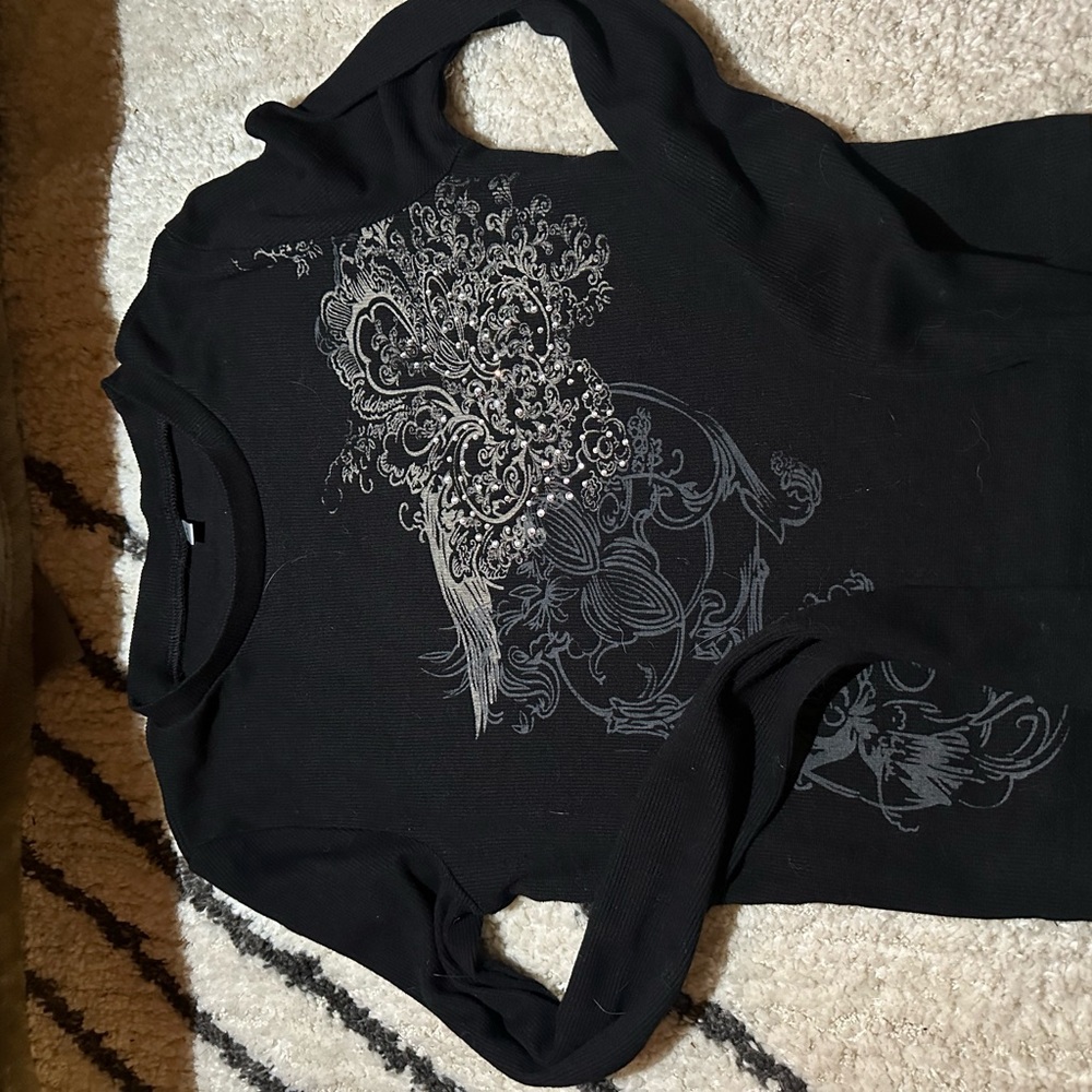 Black Graphic Long Sleeve Top